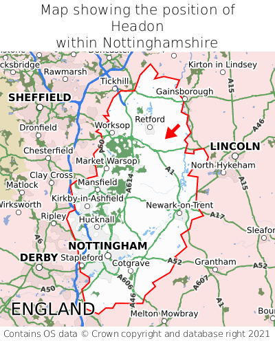 Map showing location of Headon within Nottinghamshire