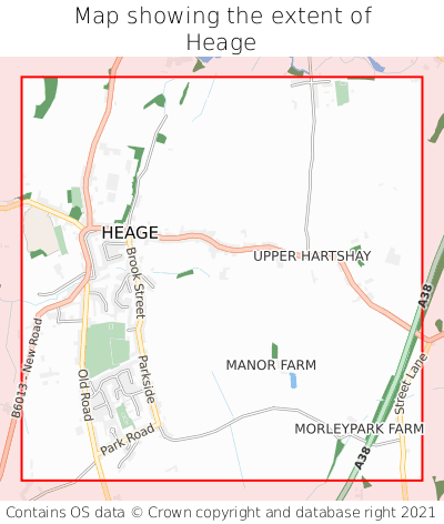 Map showing extent of Heage as bounding box