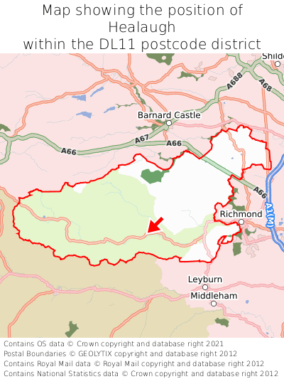 Map showing location of Healaugh within DL11