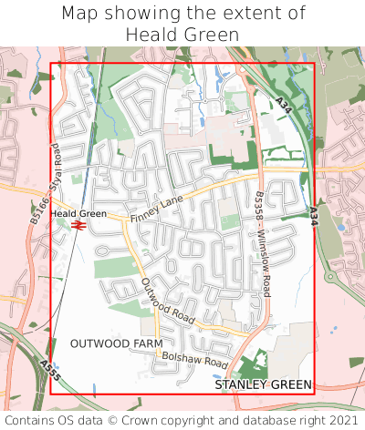 Map showing extent of Heald Green as bounding box