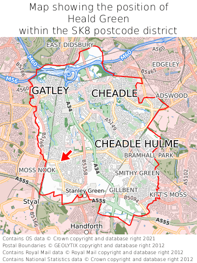 Map showing location of Heald Green within SK8