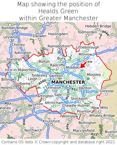 Map showing location of Healds Green within Greater Manchester