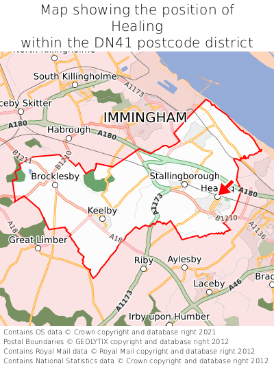 Map showing location of Healing within DN41