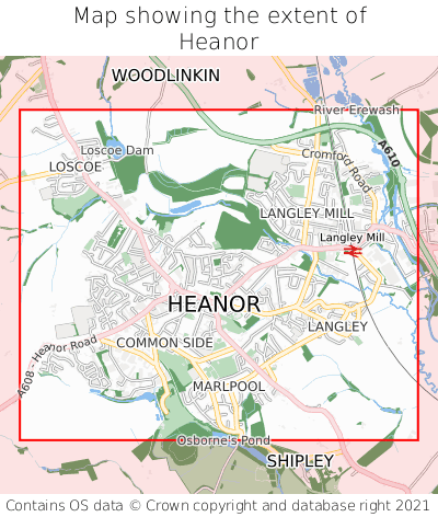 Map showing extent of Heanor as bounding box