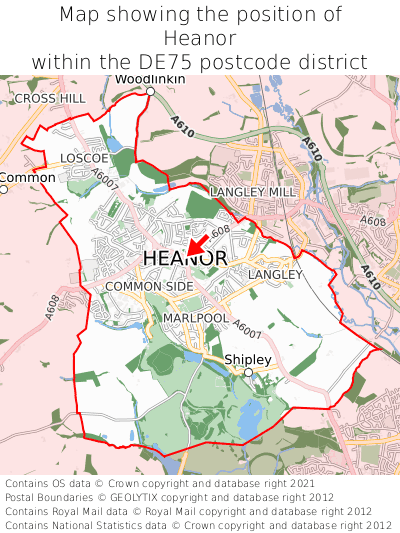 Map showing location of Heanor within DE75