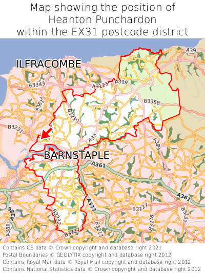Map showing location of Heanton Punchardon within EX31