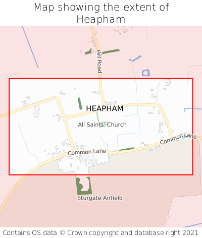 Map showing extent of Heapham as bounding box