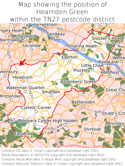 Map showing location of Hearnden Green within TN27