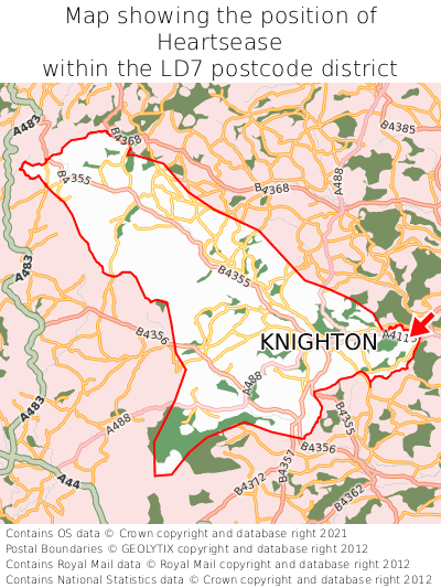 Map showing location of Heartsease within LD7