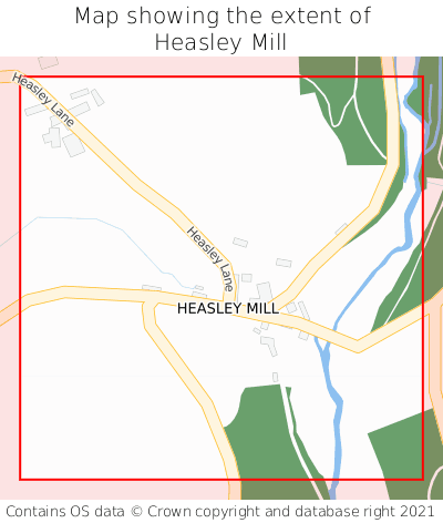 Map showing extent of Heasley Mill as bounding box