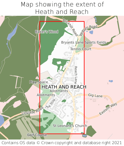 Map showing extent of Heath and Reach as bounding box