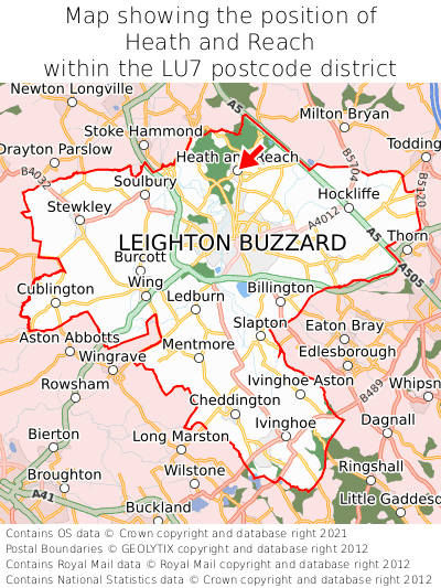 Map showing location of Heath and Reach within LU7