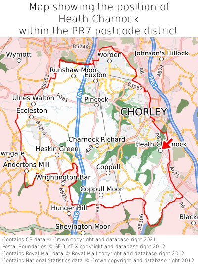 Map showing location of Heath Charnock within PR7