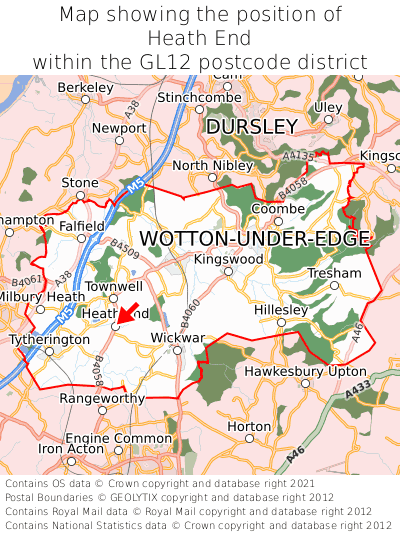 Map showing location of Heath End within GL12