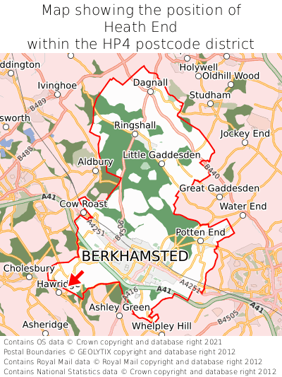 Map showing location of Heath End within HP4