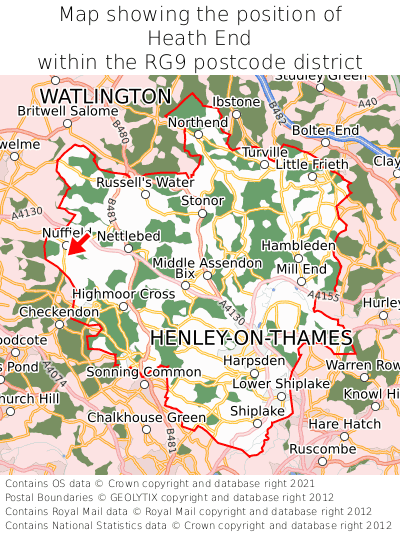 Map showing location of Heath End within RG9