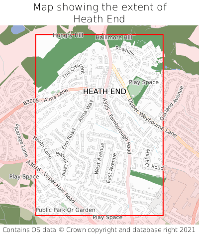 Map showing extent of Heath End as bounding box