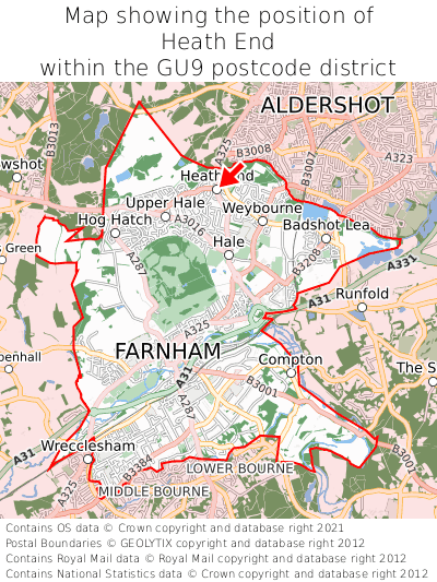 Map showing location of Heath End within GU9