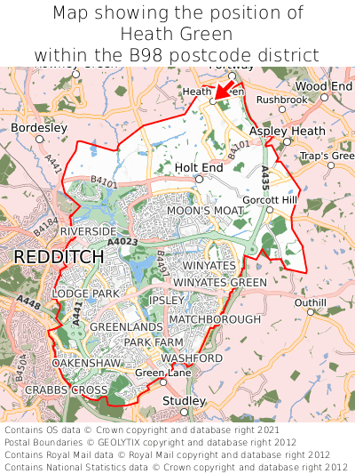 Map showing location of Heath Green within B98