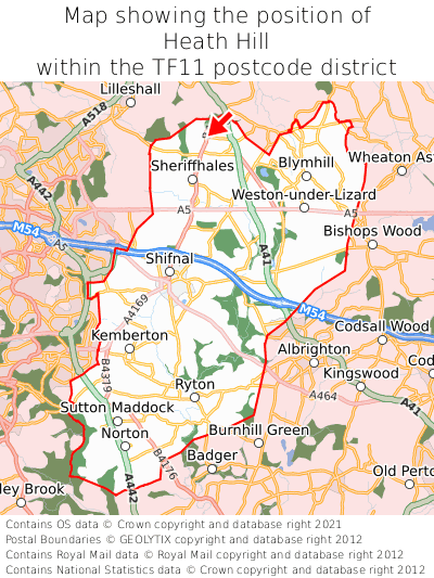 Map showing location of Heath Hill within TF11