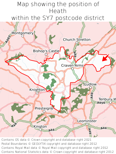Map showing location of Heath within SY7
