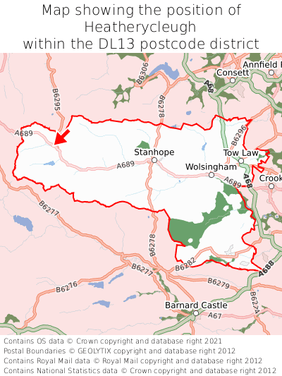 Map showing location of Heatherycleugh within DL13