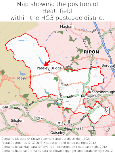 Map showing location of Heathfield within HG3