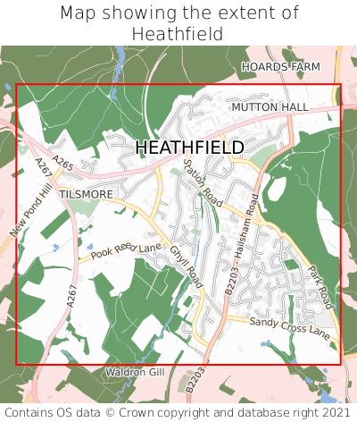 Map showing extent of Heathfield as bounding box