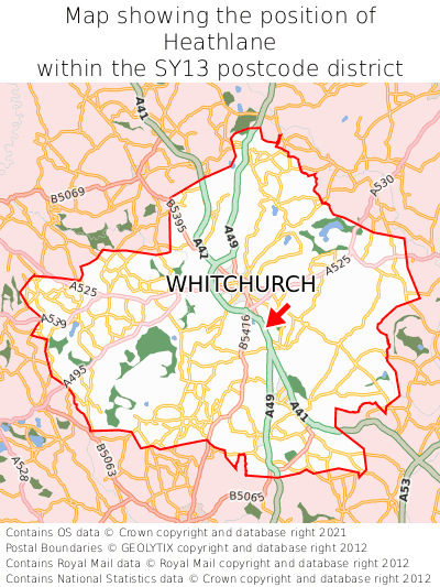 Map showing location of Heathlane within SY13