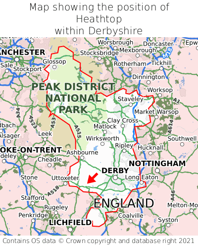 Map showing location of Heathtop within Derbyshire