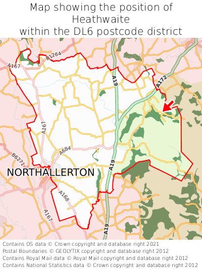 Map showing location of Heathwaite within DL6