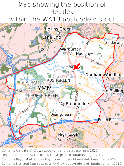 Map showing location of Heatley within WA13