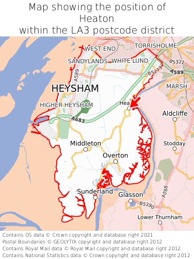 Map showing location of Heaton within LA3