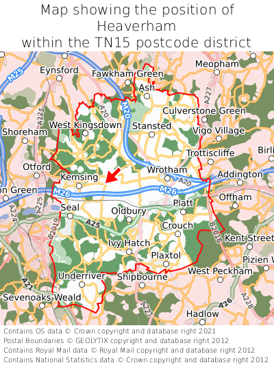 Map showing location of Heaverham within TN15