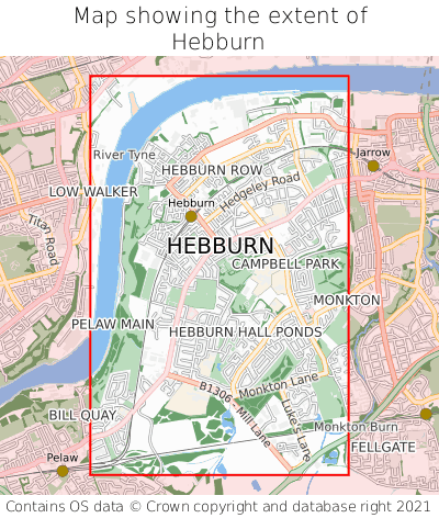 Map showing extent of Hebburn as bounding box