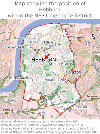 Map showing location of Hebburn within NE31