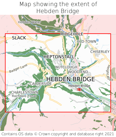 Map showing extent of Hebden Bridge as bounding box