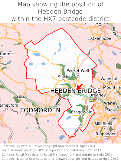 Map showing location of Hebden Bridge within HX7