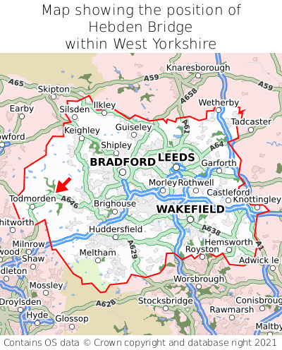 Map showing location of Hebden Bridge within West Yorkshire