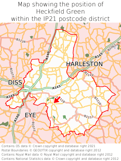 Map showing location of Heckfield Green within IP21