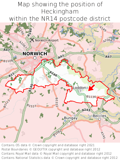 Map showing location of Heckingham within NR14