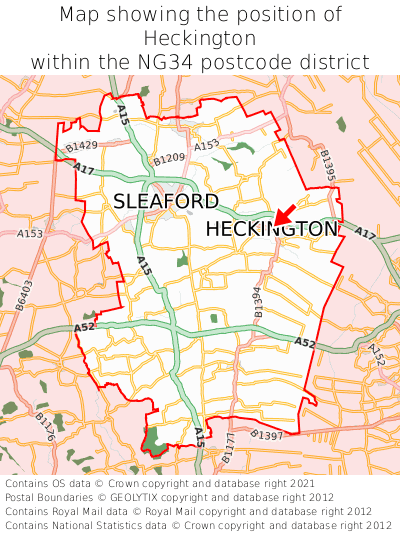 Map showing location of Heckington within NG34