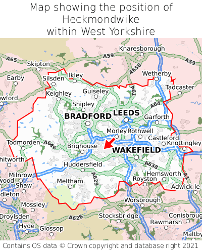 Map showing location of Heckmondwike within West Yorkshire