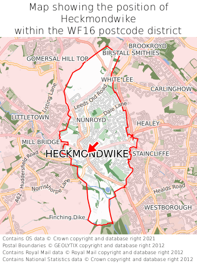 Map showing location of Heckmondwike within WF16