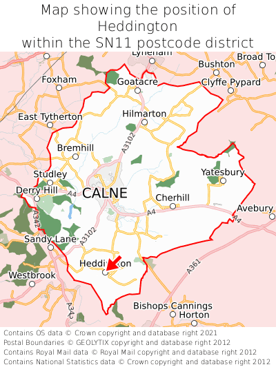 Map showing location of Heddington within SN11