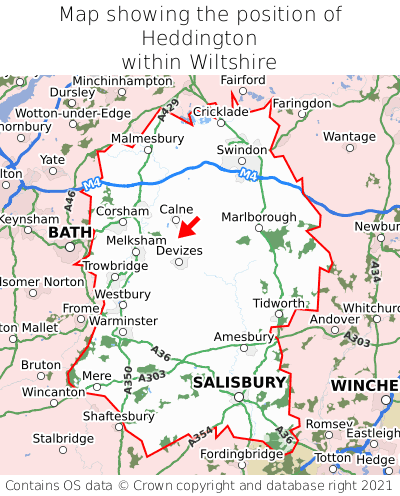 Map showing location of Heddington within Wiltshire