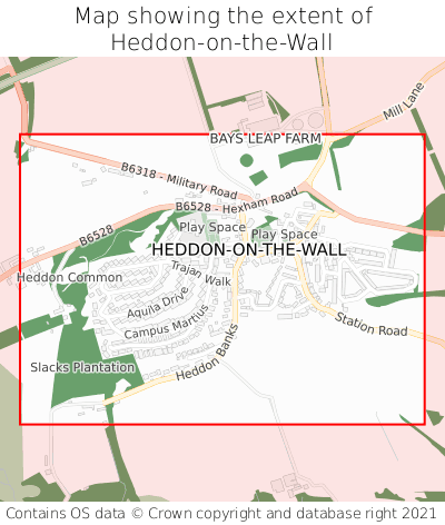 Map showing extent of Heddon-on-the-Wall as bounding box