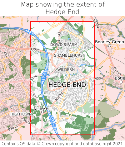 Map showing extent of Hedge End as bounding box