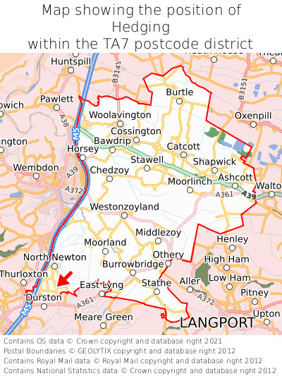 Map showing location of Hedging within TA7