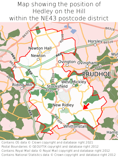 Map showing location of Hedley on the Hill within NE43